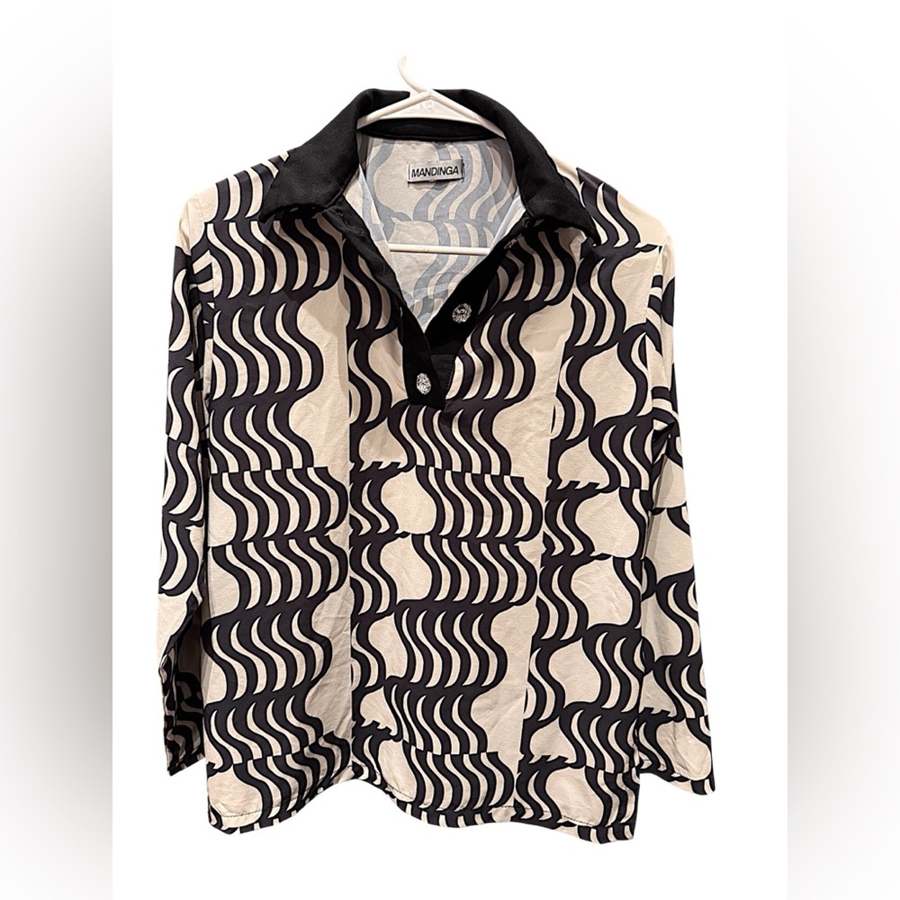 Mandinga Black and White Patterned Shirt BLOUSE SMALL